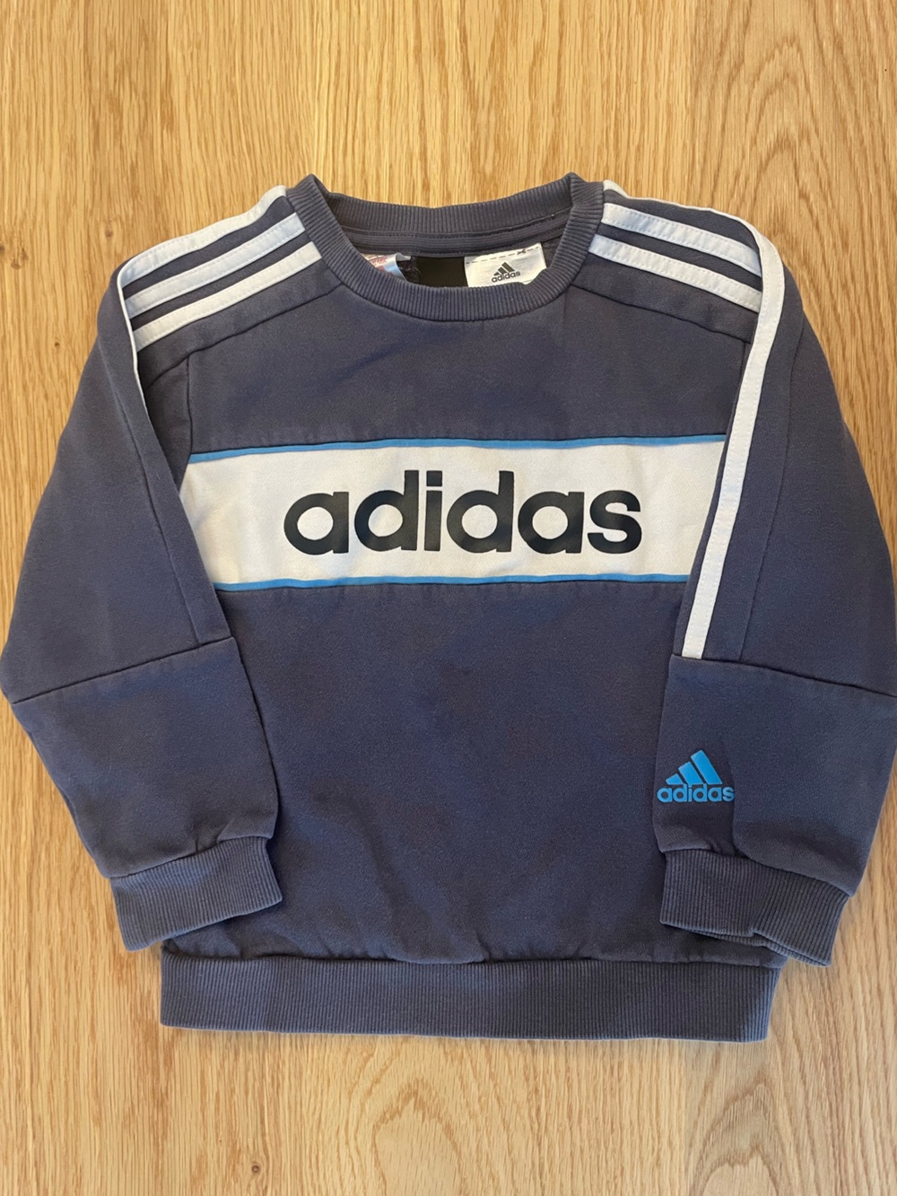 adidas Kids Navy Blue White and Light Blue Logo Sweatshirt